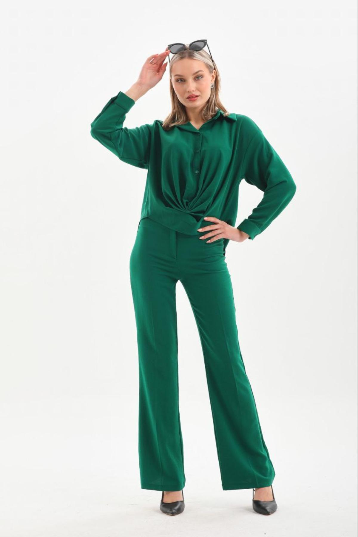Women shirt and pants set wholesale Dark Green color 691592