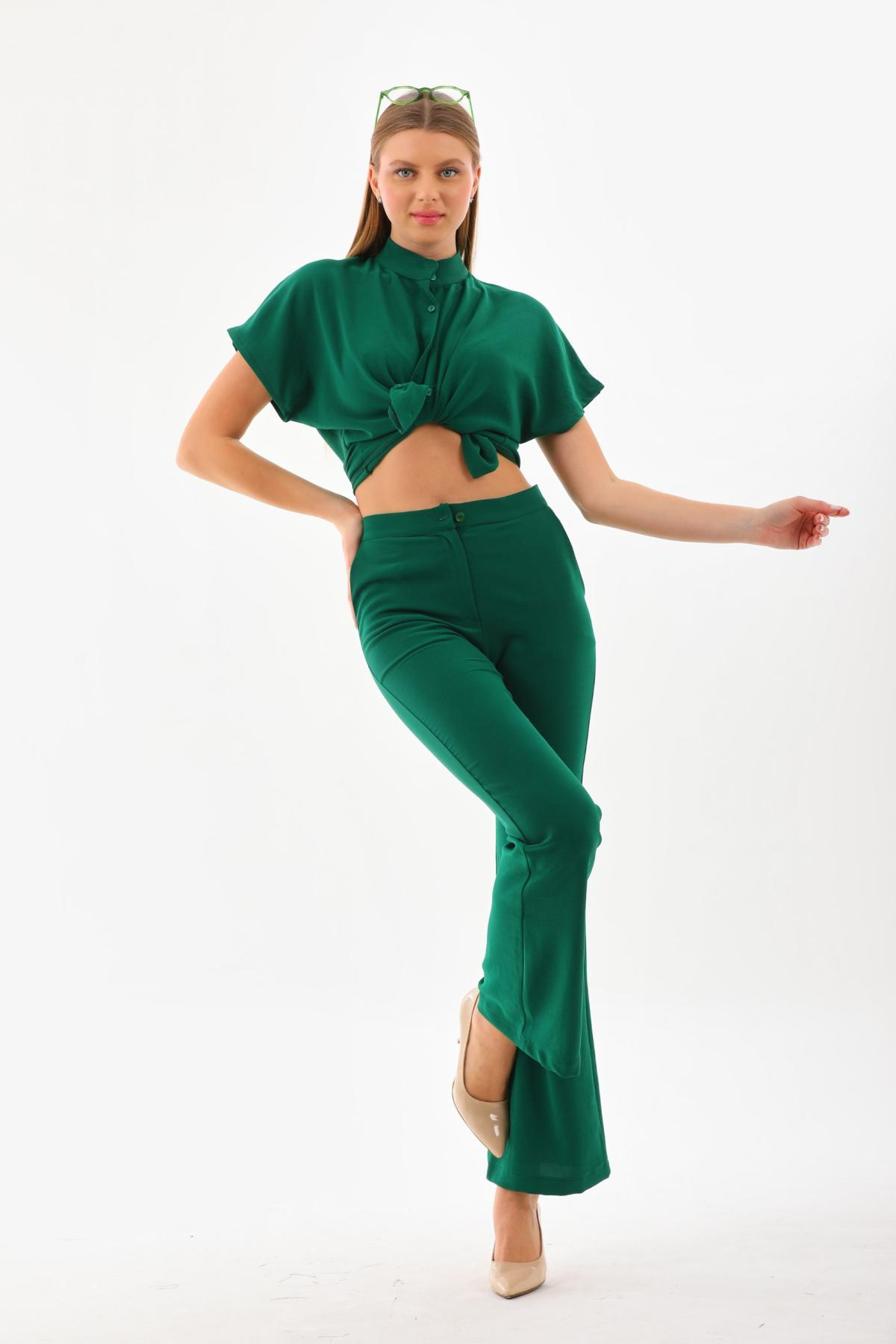 Women shirt and pants set wholesale Dark Green color 691553