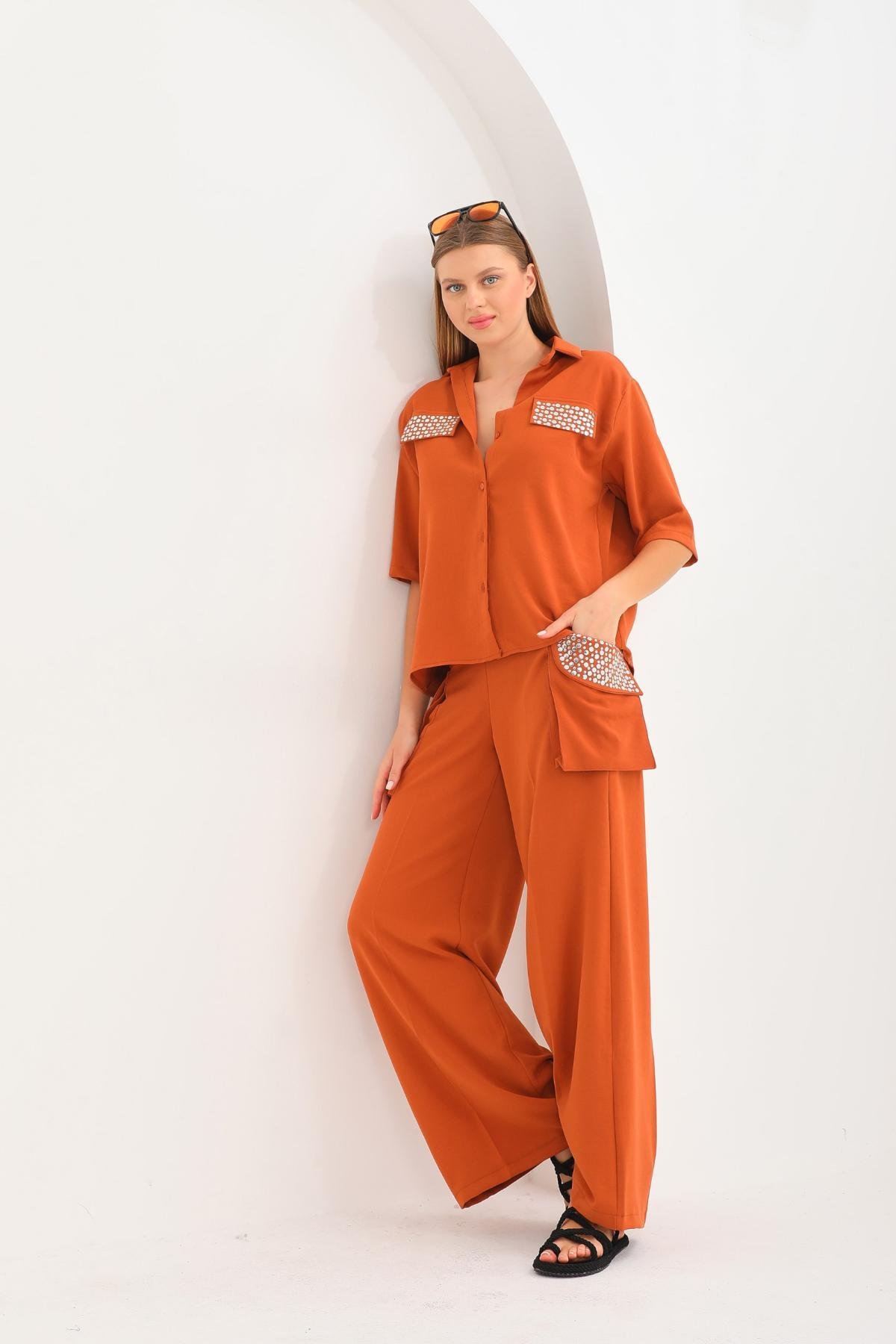 Women shirt and pants set wholesale Terracotta color 691520