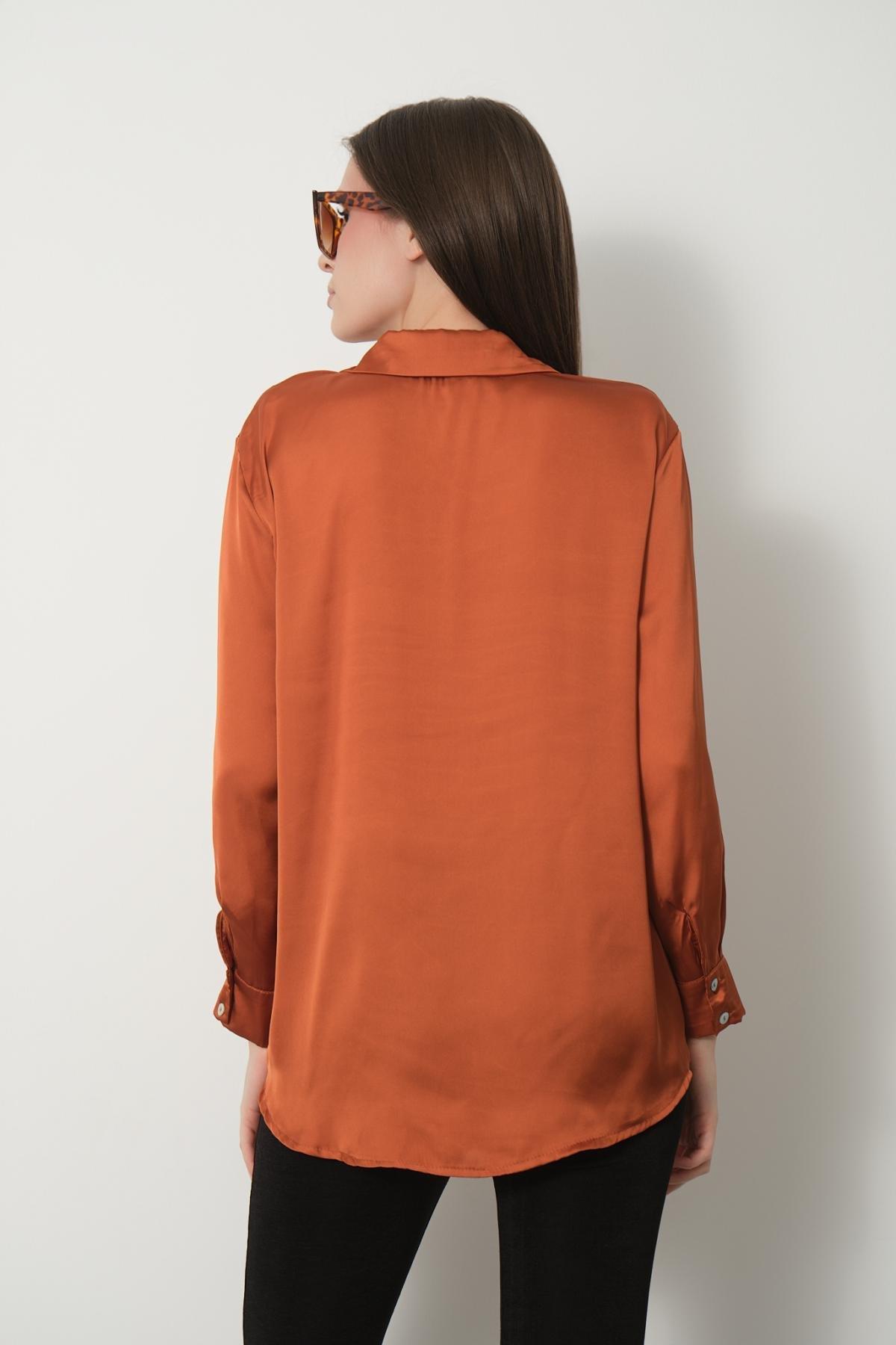 Kadın Saten Gömlek Toptan Terracotta Rengi 688672