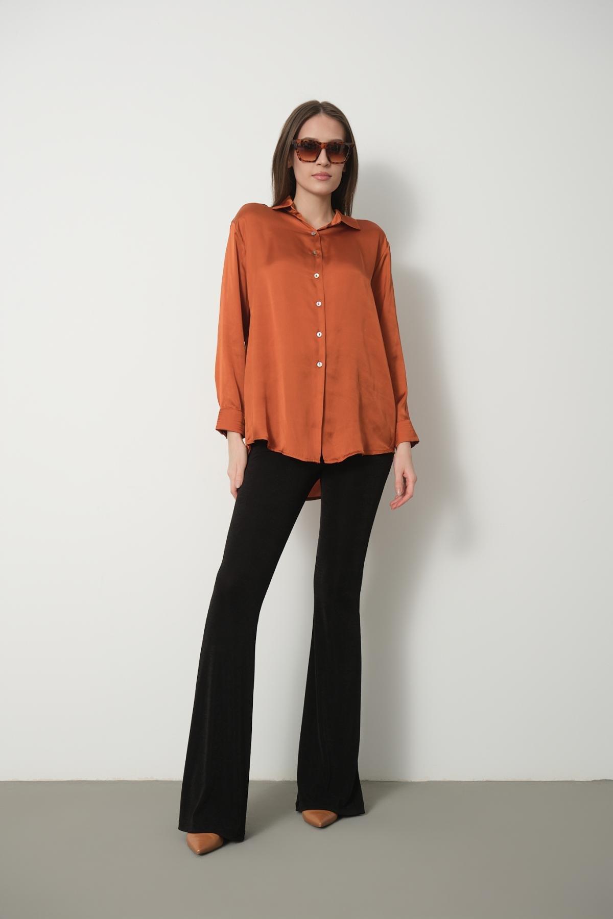 Kadın Saten Gömlek Toptan Terracotta Rengi 688672