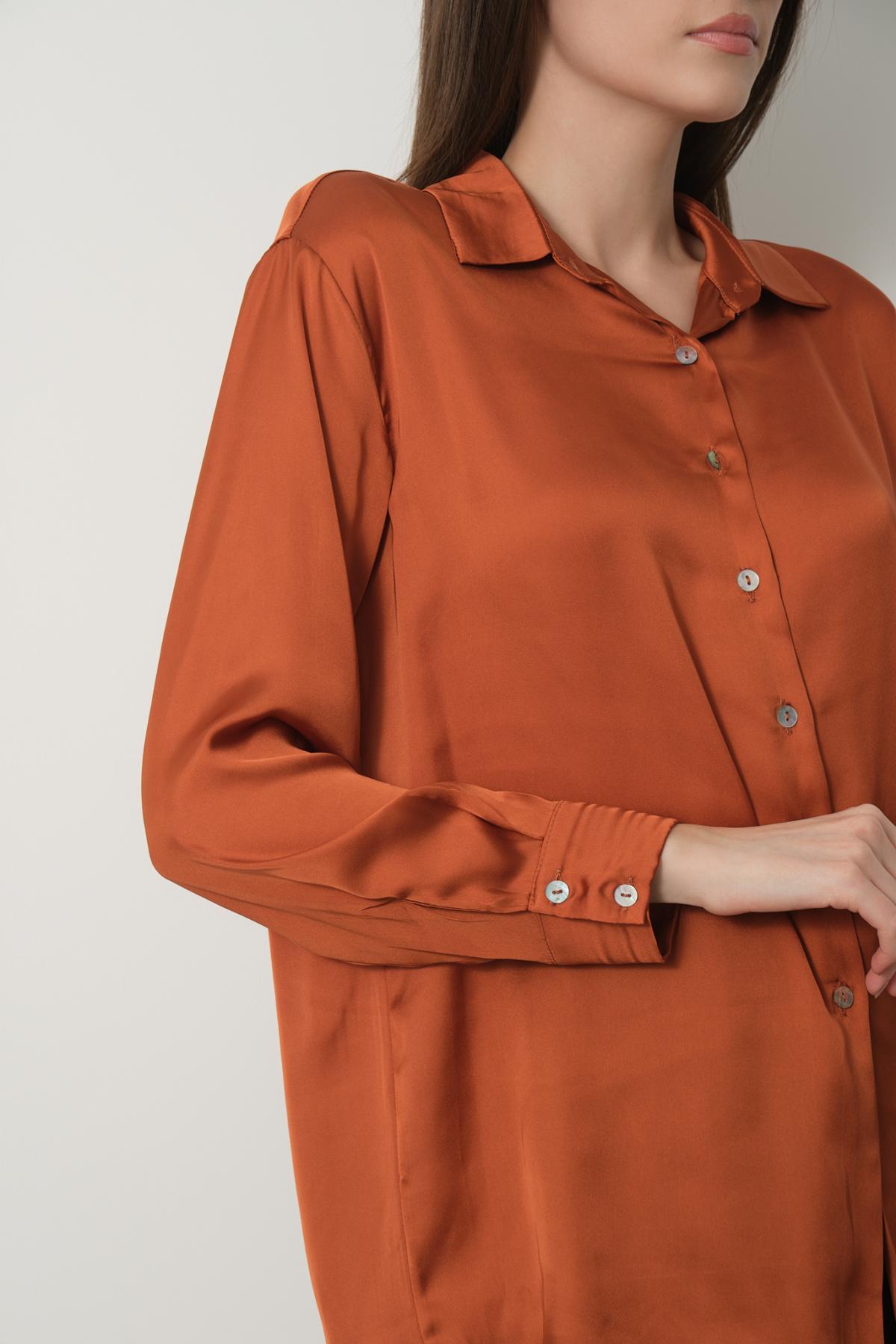 Kadın Saten Gömlek Toptan Terracotta Rengi 688672