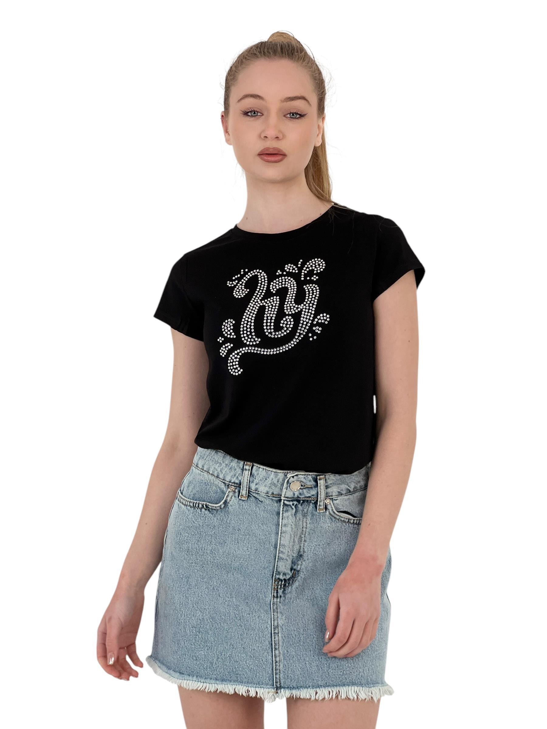 Kadın Taş Nakışlı Kısa Kol Yazlık Dar Beyaz Tişört