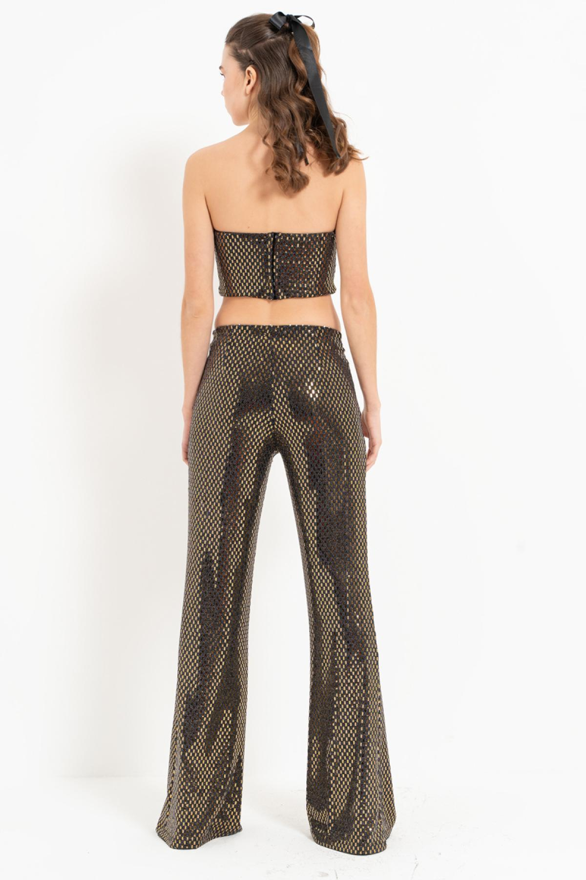 Women wholesale black-gold sequin tube top & pants set 689155