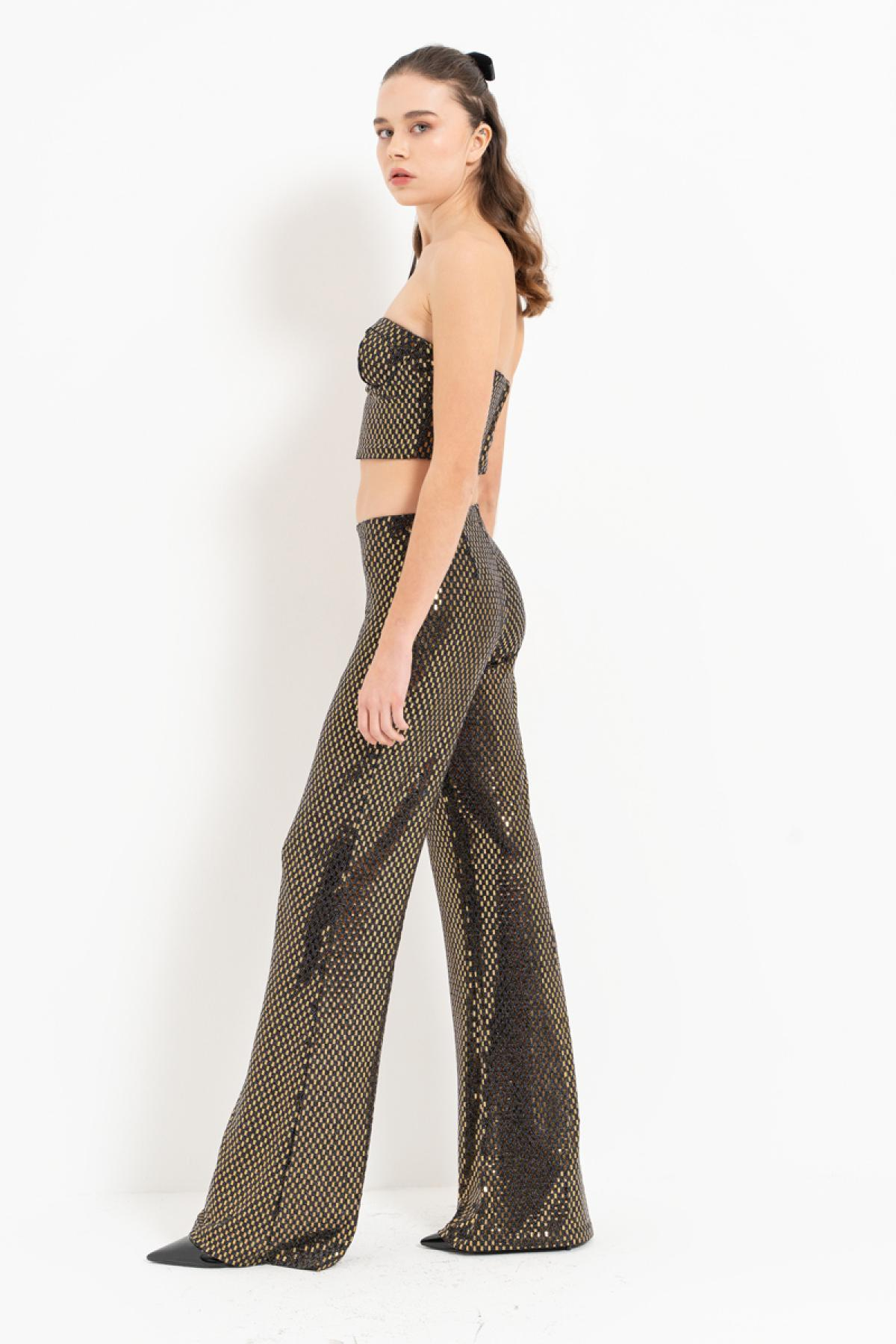 Women wholesale black-gold sequin tube top & pants set 689155