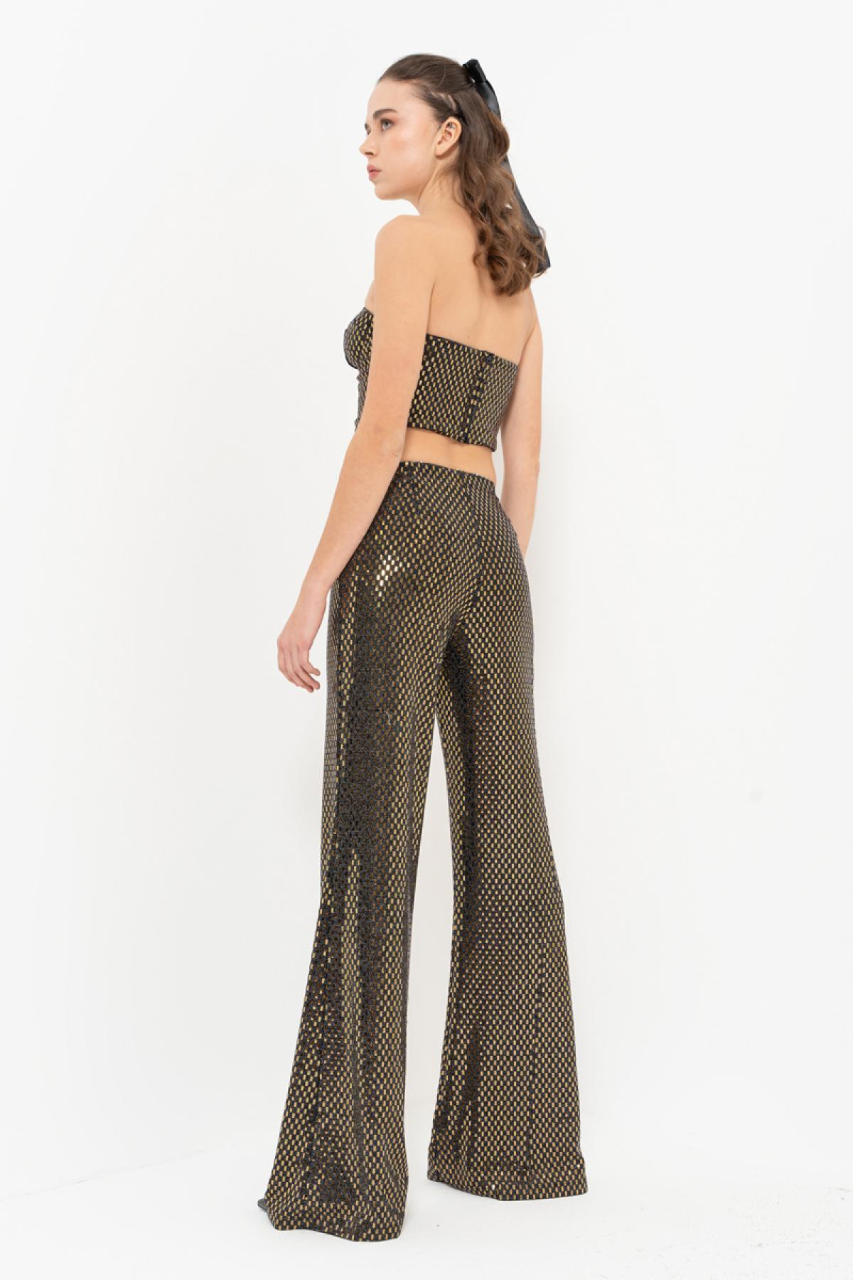 Women wholesale black-gold sequin tube top & pants set 689155