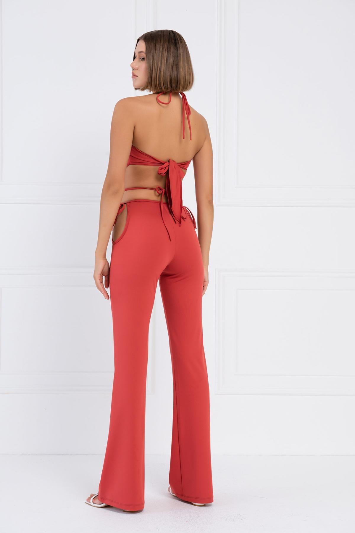 Women wholesale ginger strappy crop cami & cut out pants set 689256
