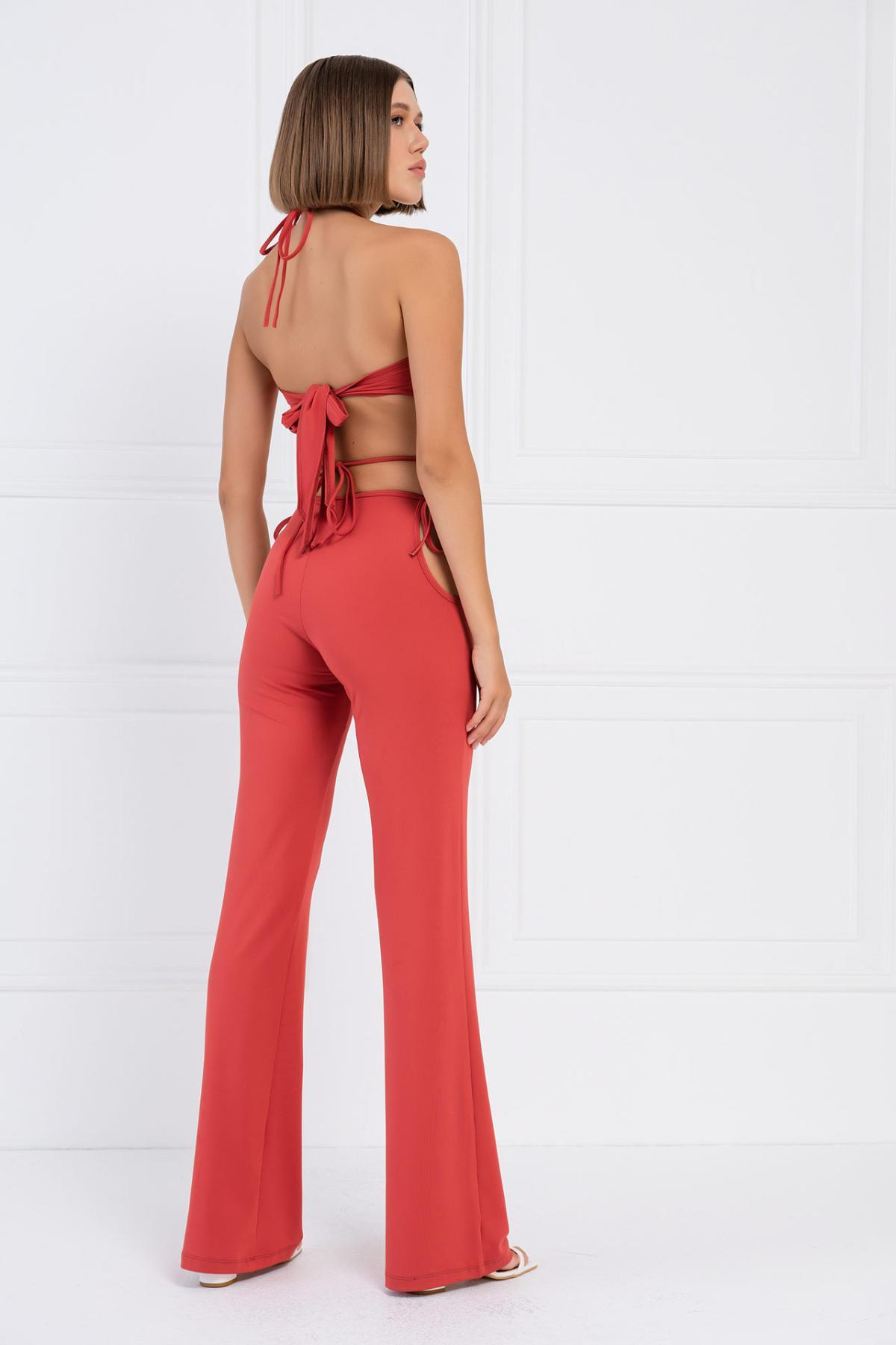 Women wholesale ginger strappy crop cami & cut out pants set 689256