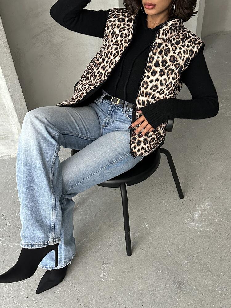 Kapitone Toptan Yelek - Leopar | TOPSHOW