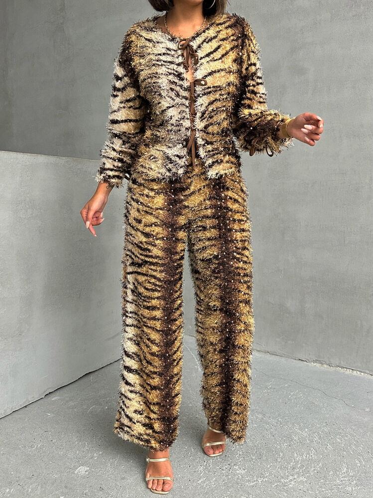 Kaplan Desenli Toptan Pantolon - Kahve Zeb. | TOPSHOW