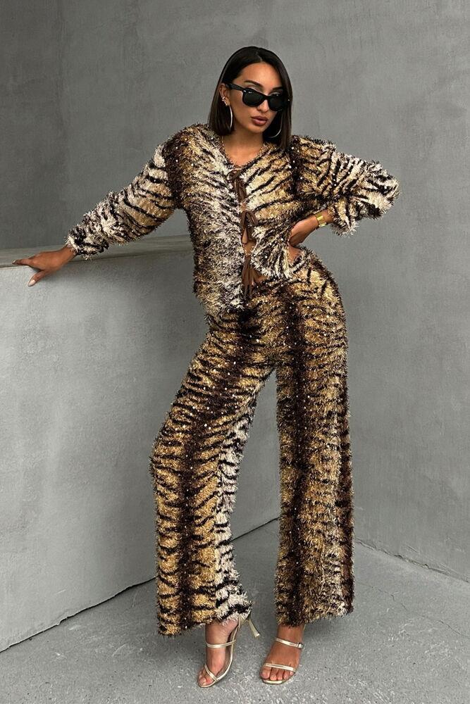 Kaplan Desenli Toptan Pantolon - Kahve Zeb. | TOPSHOW