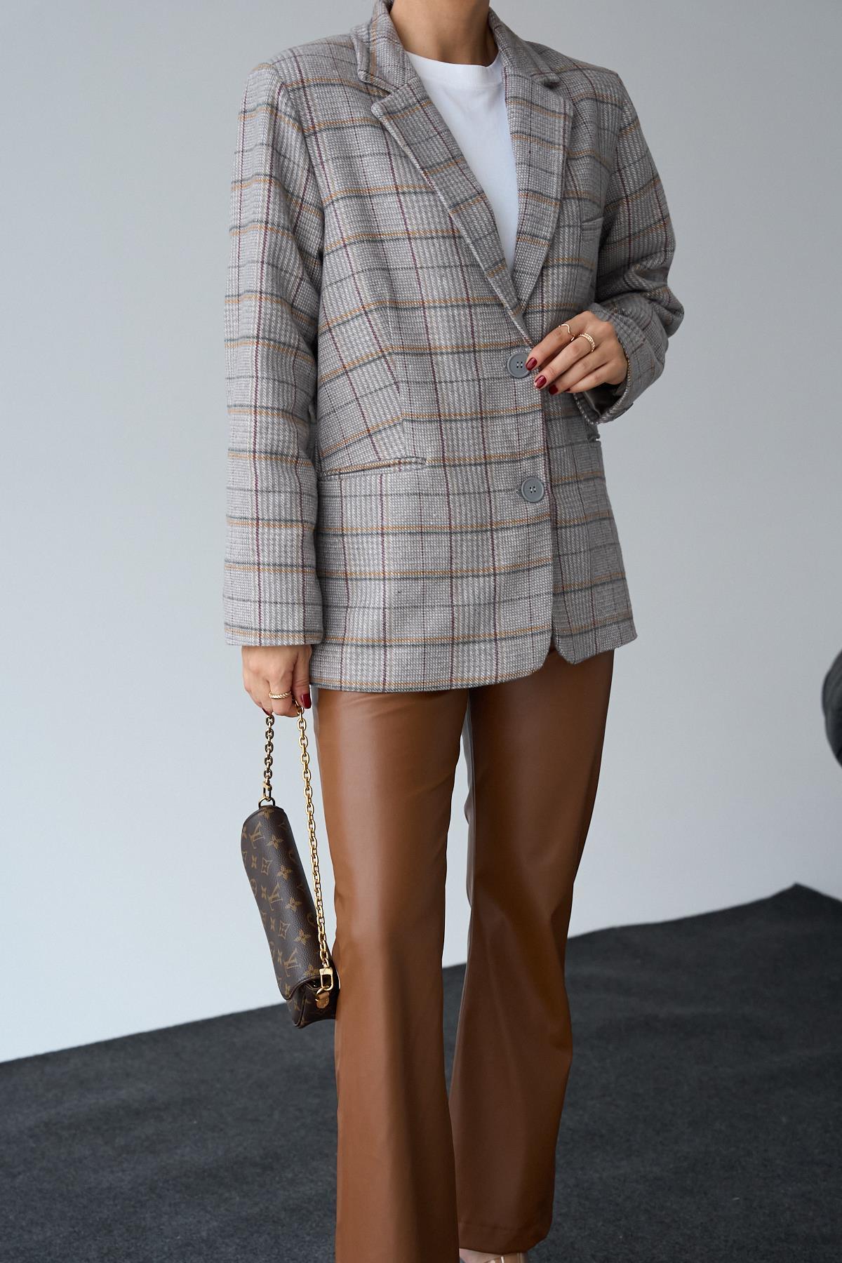 Kareli Ekose Ceket - Bej