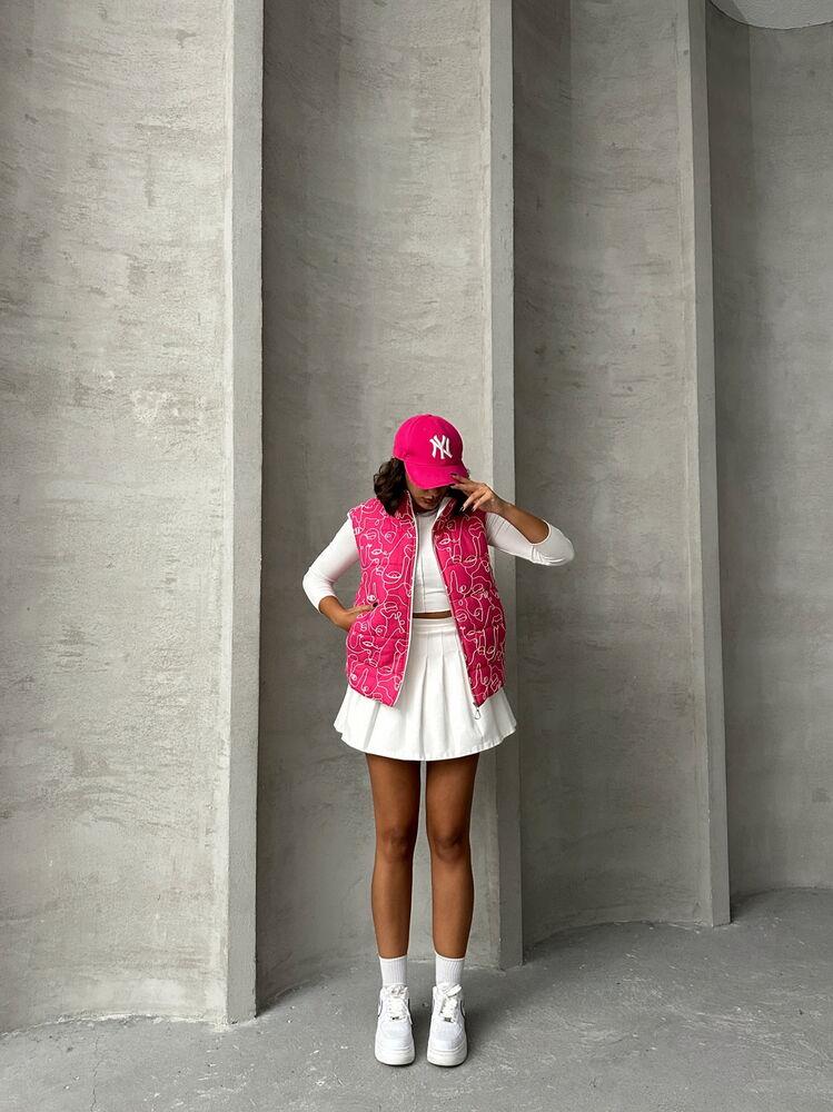 Karışık Baskı Desenli Elyaflı Şişme Toptan Yelek - Fuşya | TOPSHOW