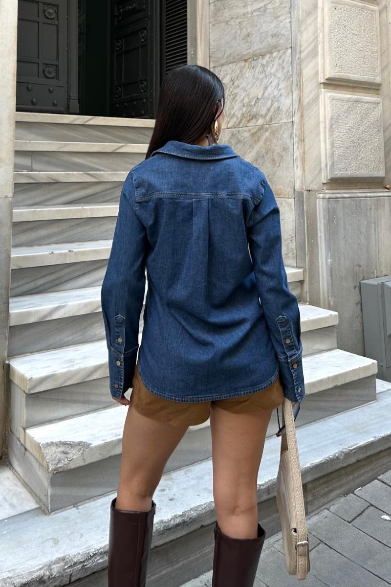 Kol Manşet Detaylı Kot Gömlek 6150-26-(S-XL)