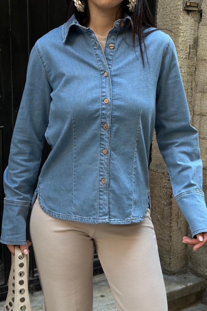 Kol Manşet Detaylı Kot Gömlek 6150-26-(S-XL)