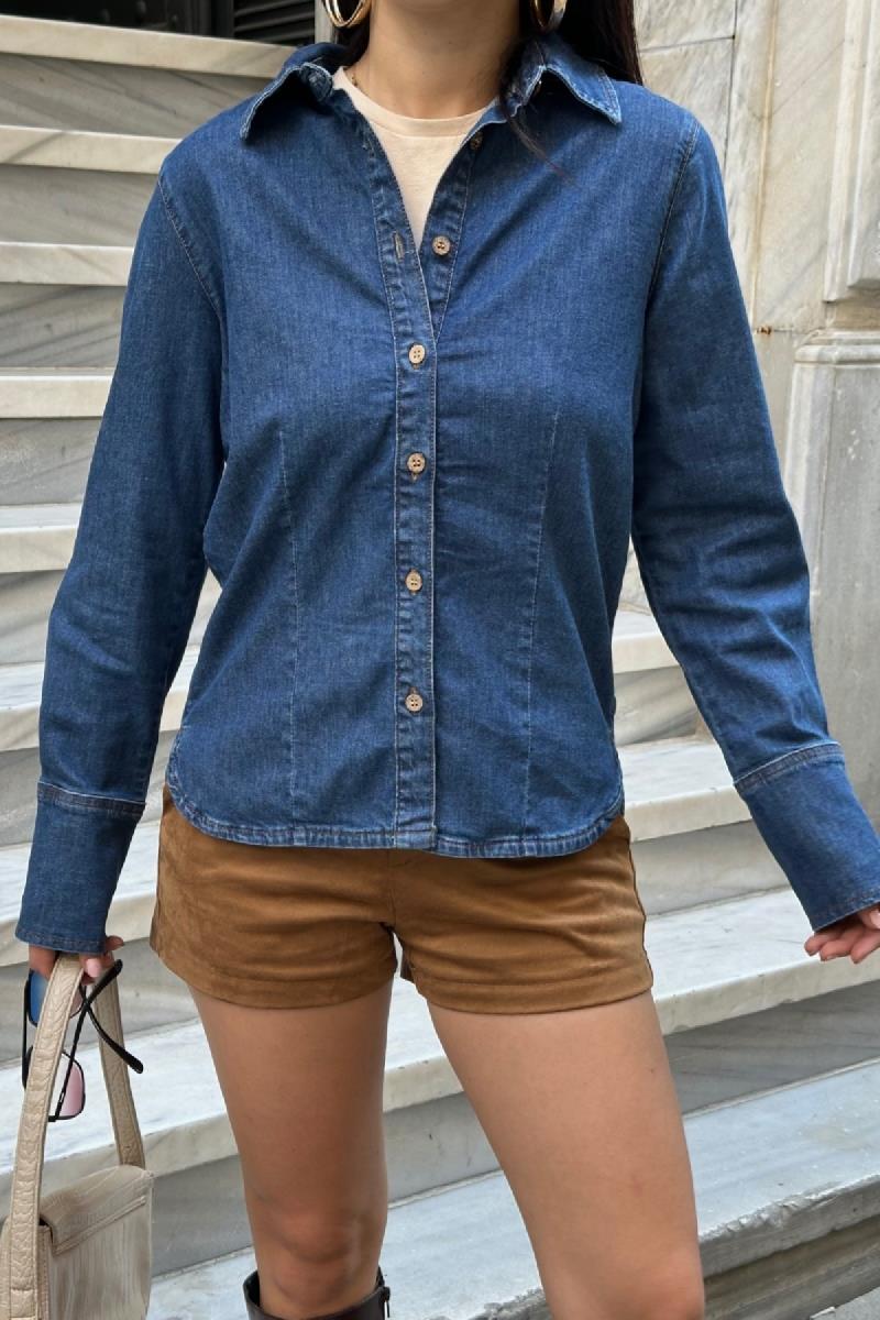 Kol Manşet Detaylı Kot Gömlek 6150-26-(S-XL)