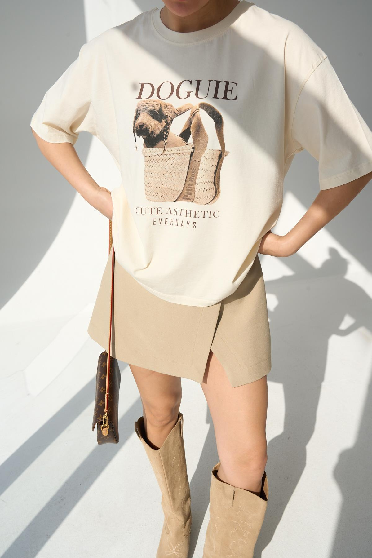 Köpek Baskılı T-Shirt - Ekru