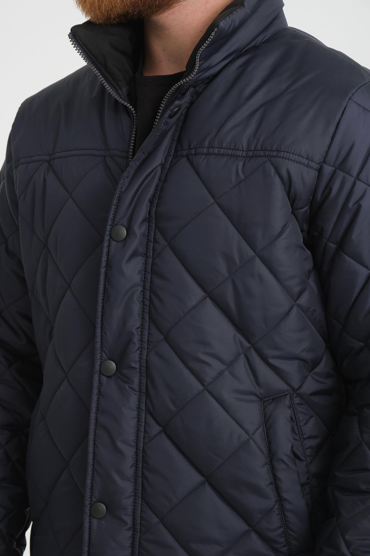 Wholesale Navy Diamond Pattern Puffer Stand Collar Jacket 3025L