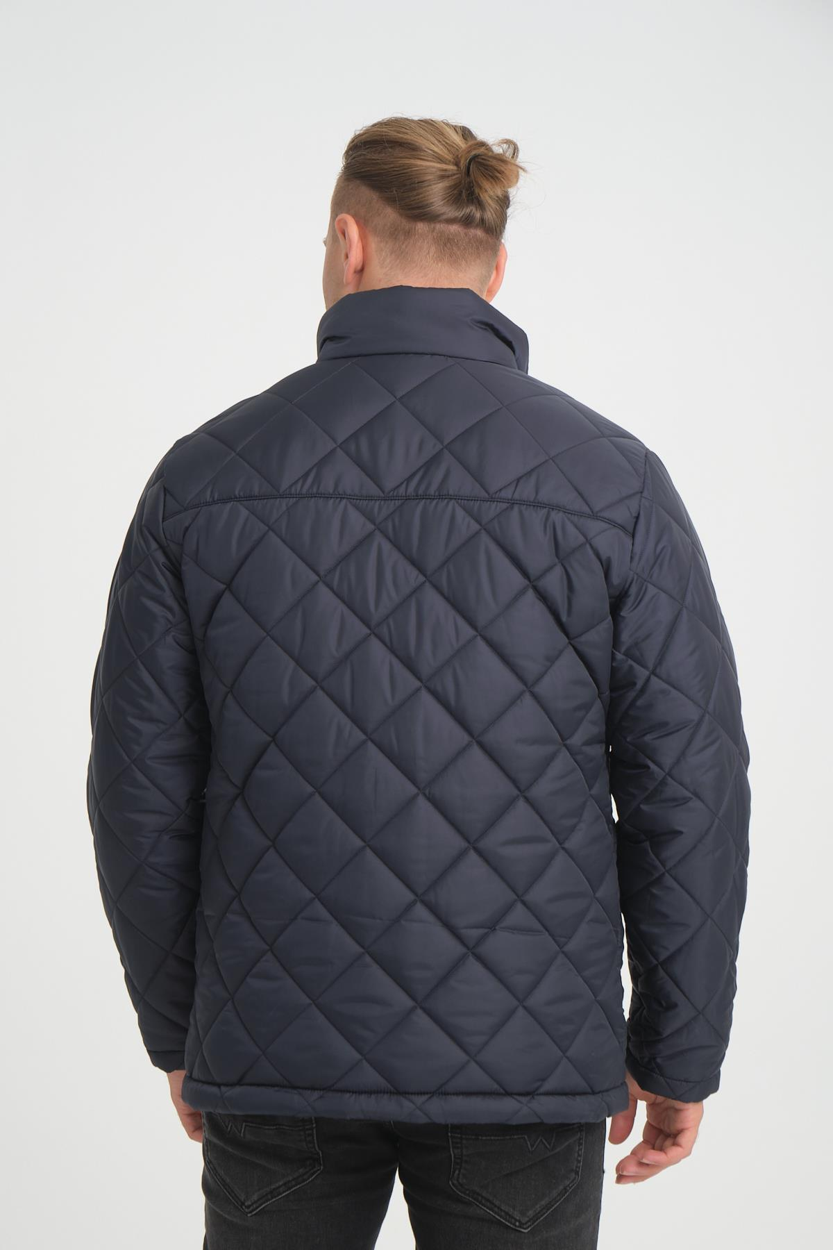 Wholesale Navy Diamond Pattern Puffer Stand Collar Jacket 3025L