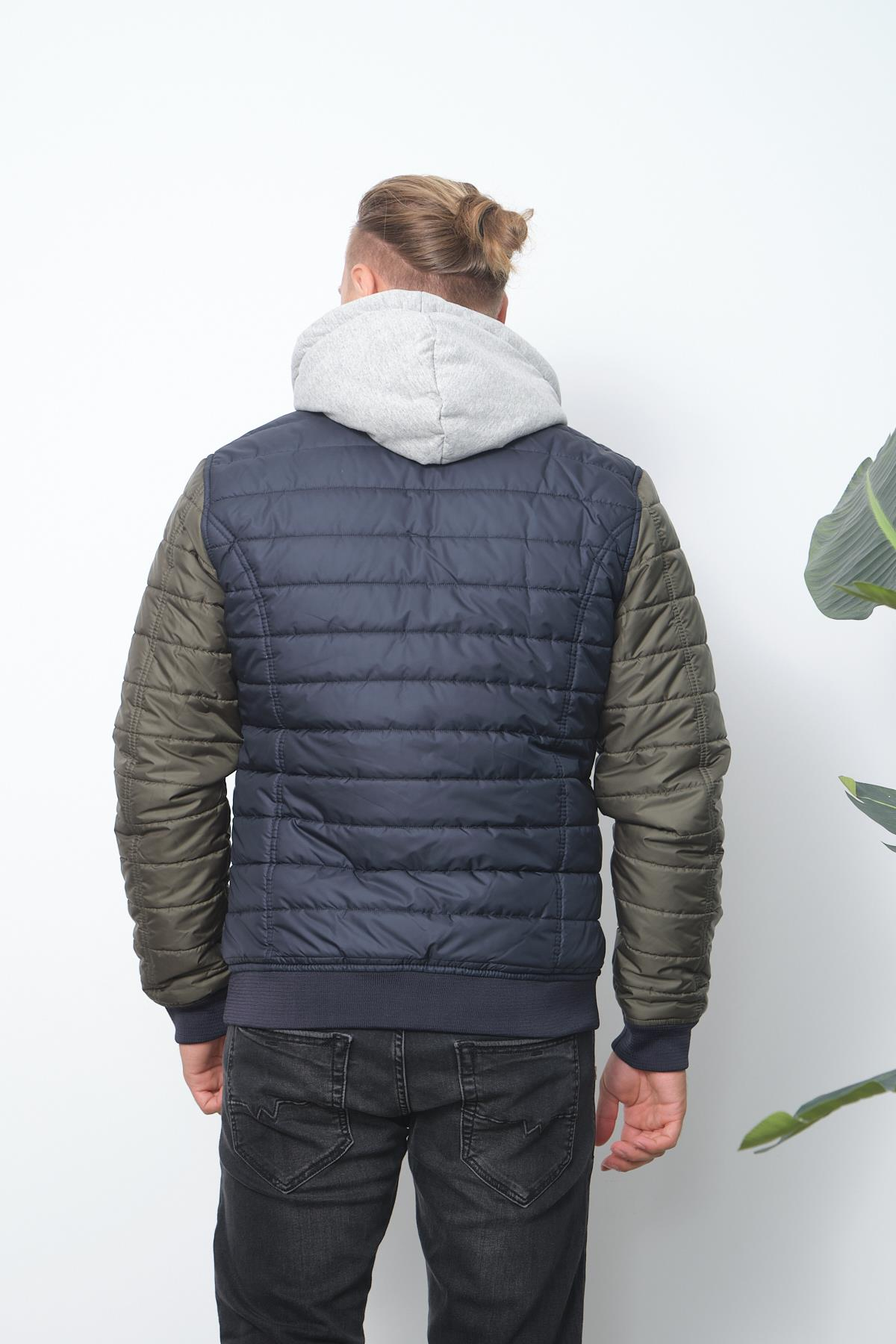 Wholesale Navy Two-Tone Puffer Detachable Hood Jacket 45761L