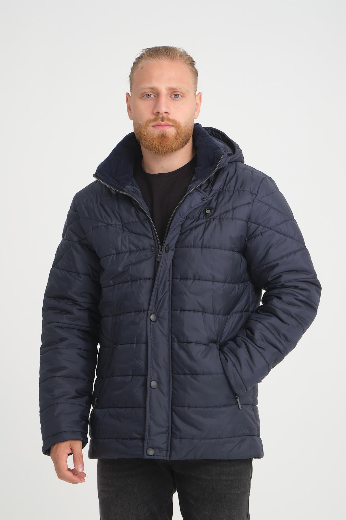 Wholesale Navy Detachable Polar Hood Jersey Lined Jacket 3027L