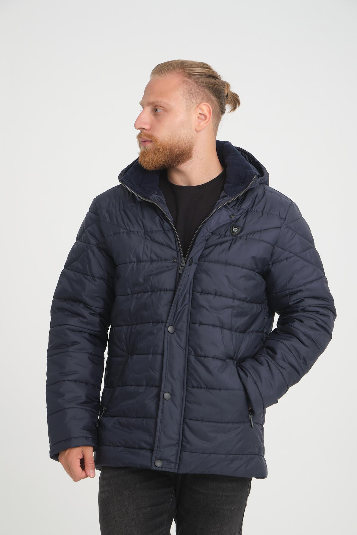 Wholesale Navy Detachable Polar Hood Jersey Lined Jacket 3027L
