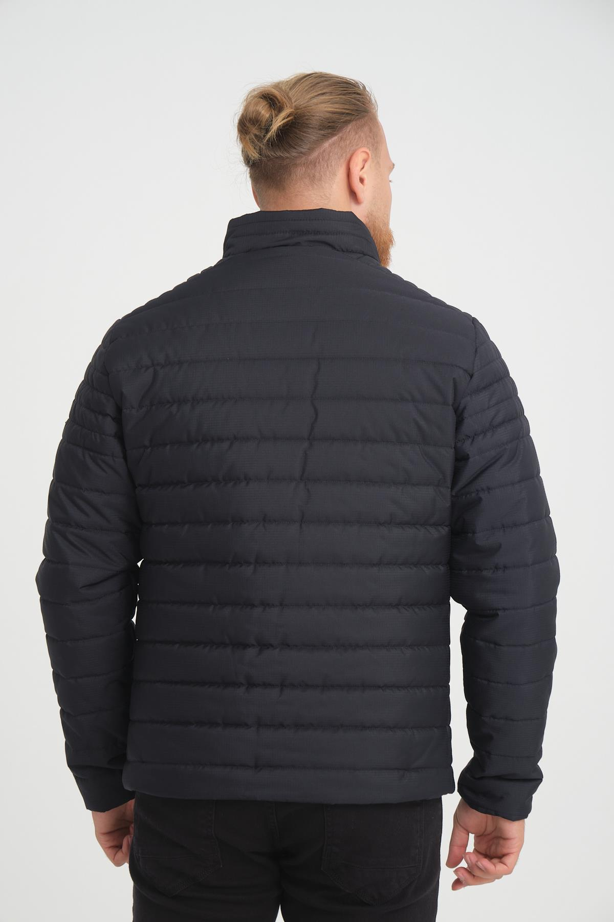 Wholesale Navy Chest Zipper Detail Stand Collar Jacket 3083L