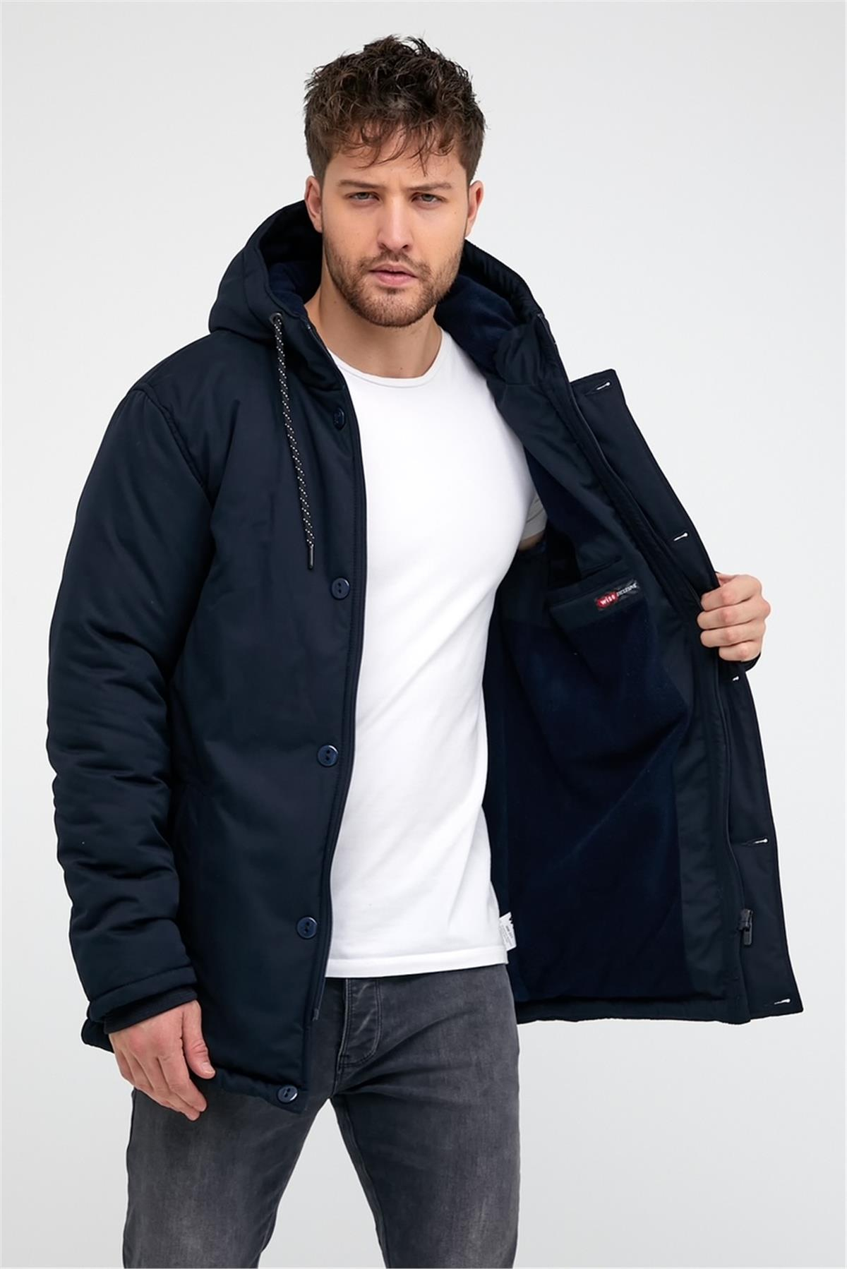 Wholesale Navy Polar Lined Hooded Jacket 3517L