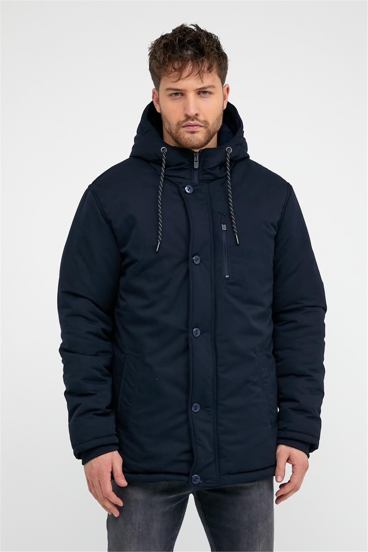 Wholesale Navy Polar Lined Hooded Jacket 3517L