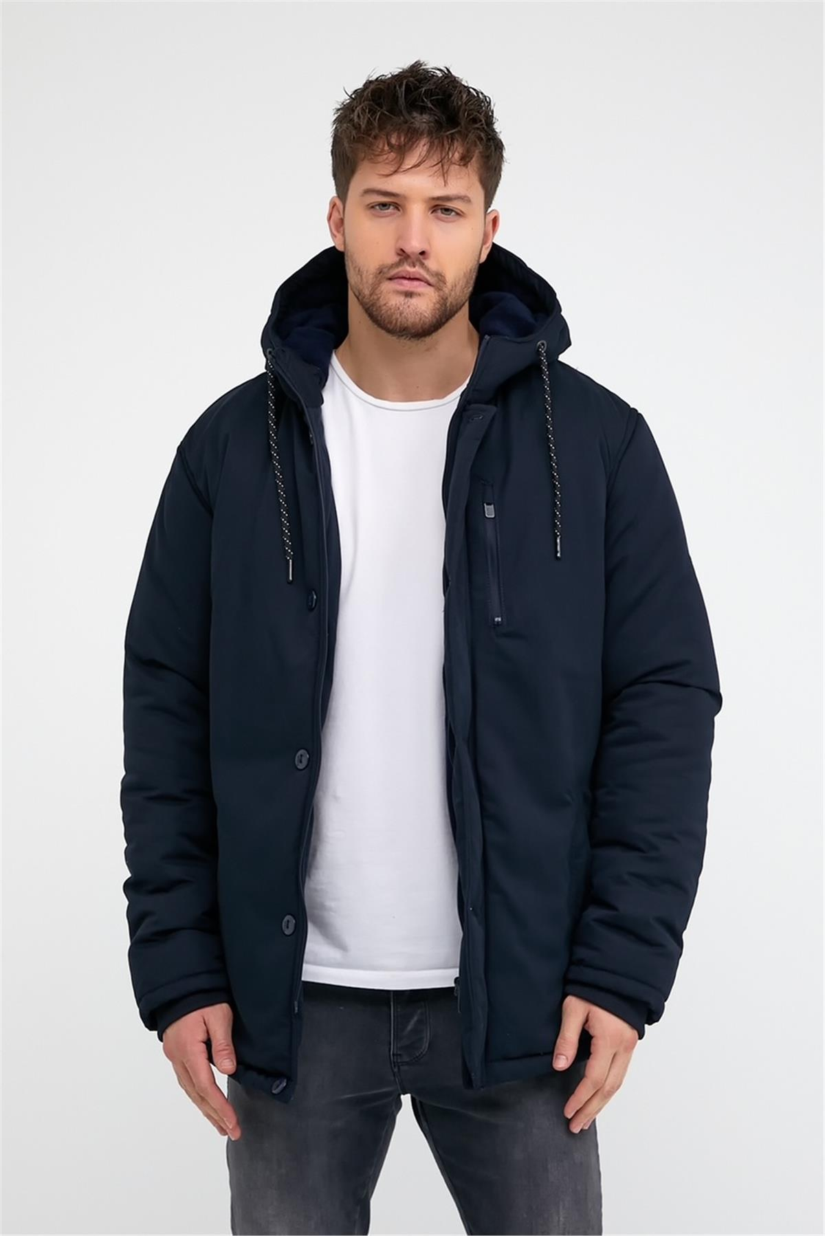 Wholesale Navy Polar Lined Hooded Jacket 3517L