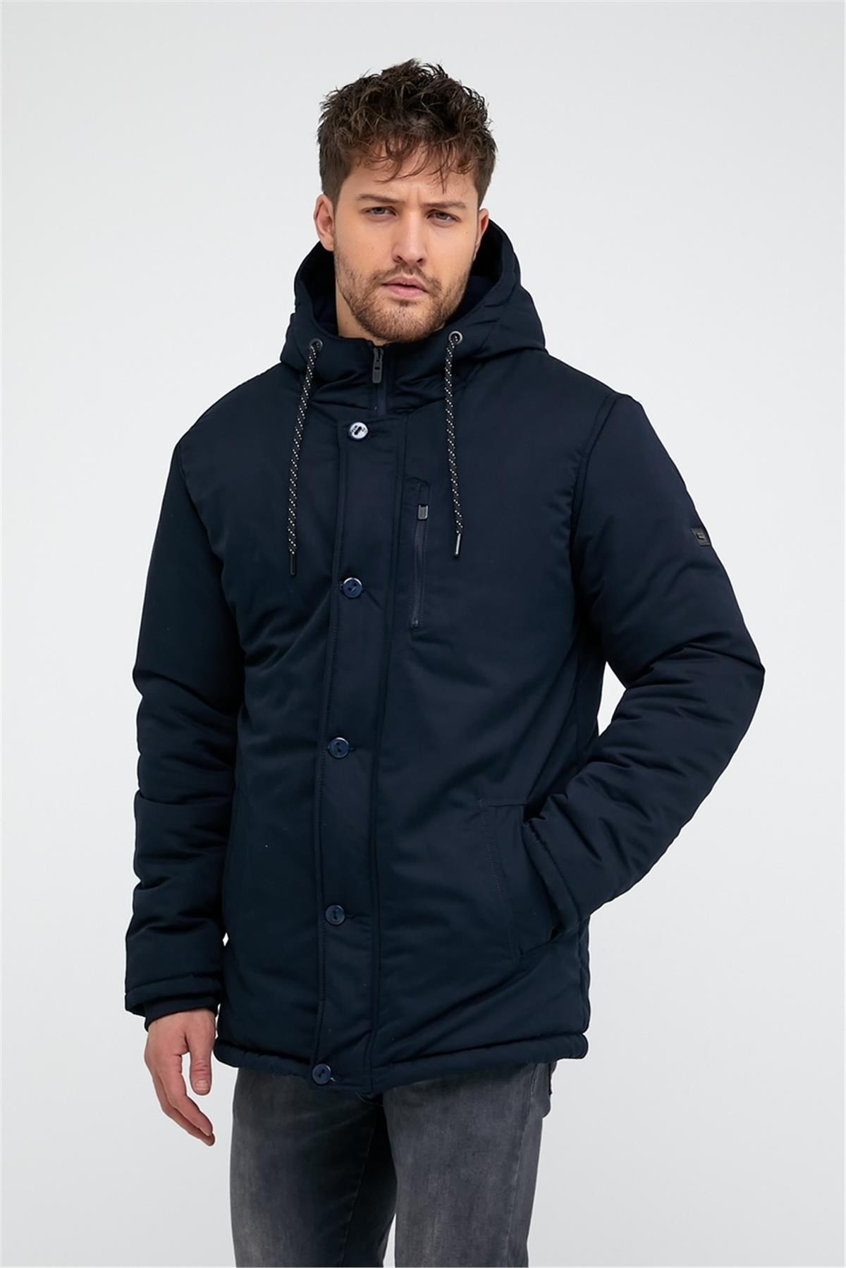 Wholesale Navy Polar Lined Hooded Jacket 3517L