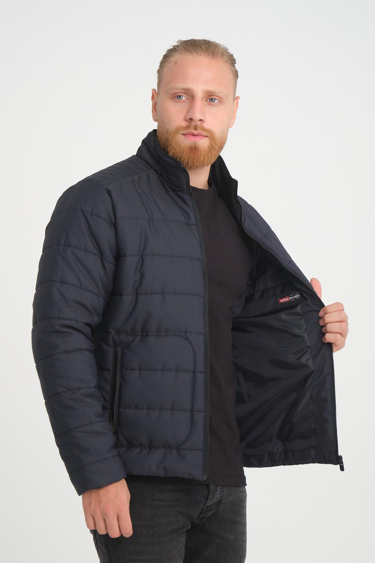 Wholesale Navy Ripstop Stand Collar Waterproof Jacket 3084L