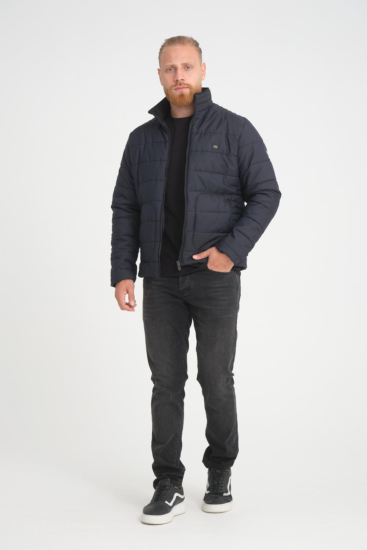 Wholesale Navy Ripstop Stand Collar Waterproof Jacket 3084L