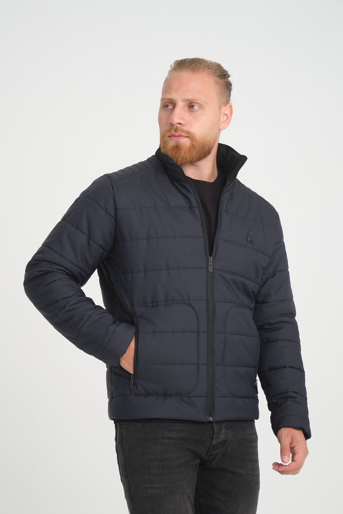 Wholesale Navy Ripstop Stand Collar Waterproof Jacket 3084L