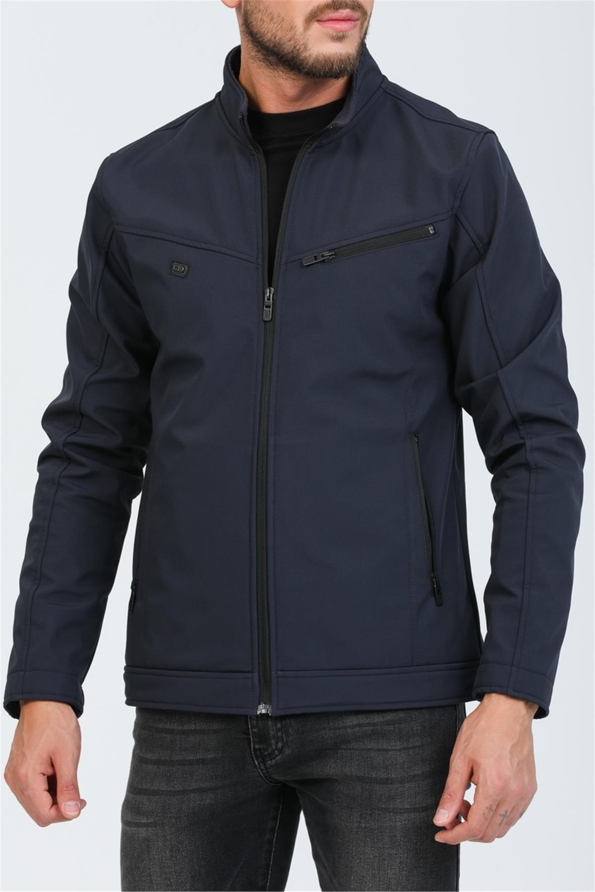 Wholesale Navy Softshell Stand Collar Jacket 3525L