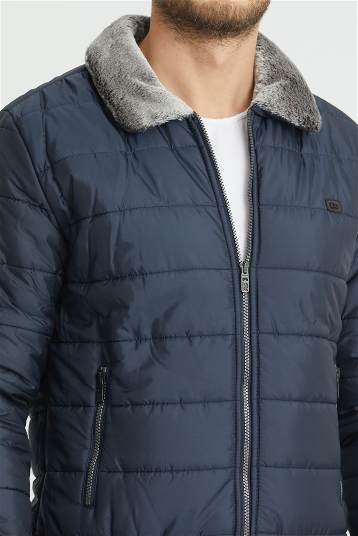 Wholesale Navy Fur Collar Puffer Coat 3037L