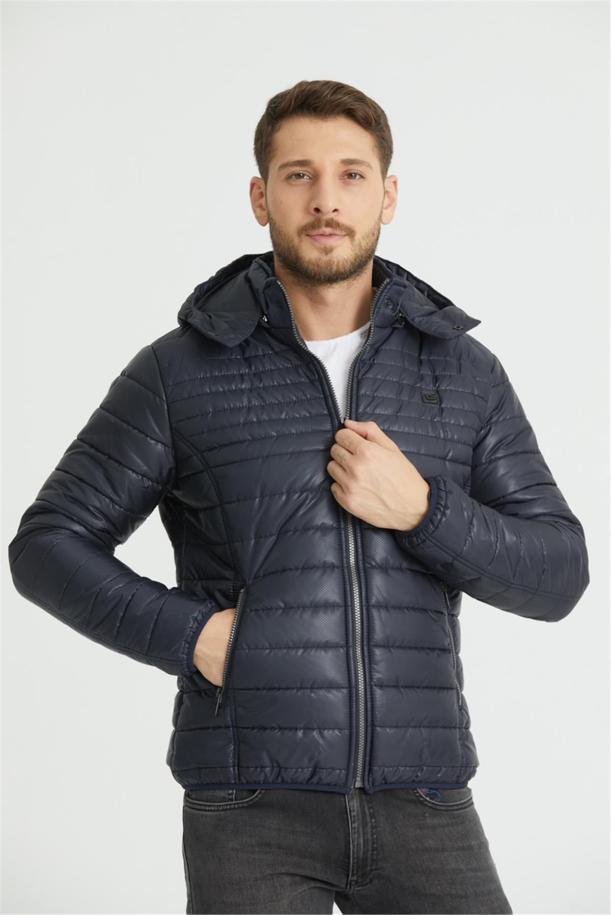 Wholesale Navy Burnt Fabric Detachable Hood Jacket 3023L