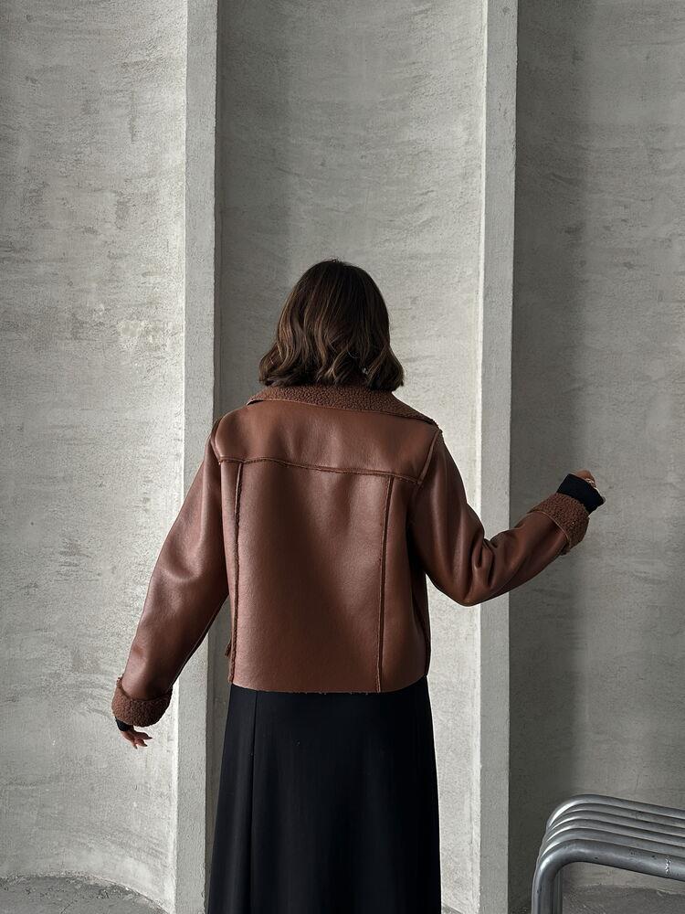 Lamine Deri Fermuarlı Toptan Mont - Taba | TOPSHOW