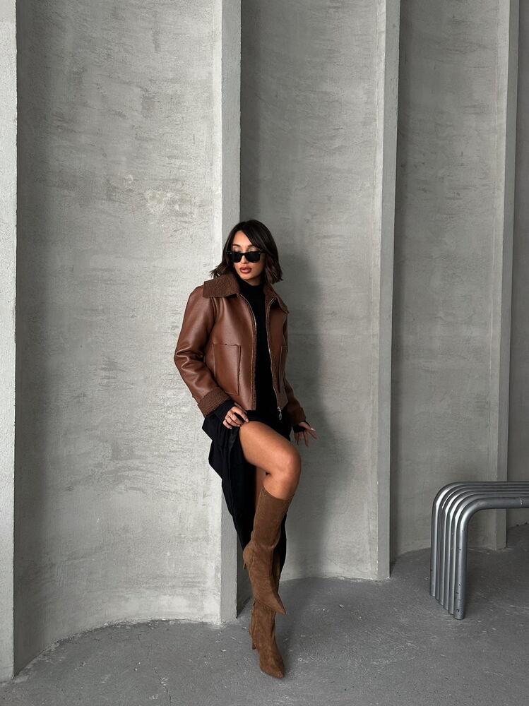 Lamine Deri Fermuarlı Toptan Mont - Taba | TOPSHOW