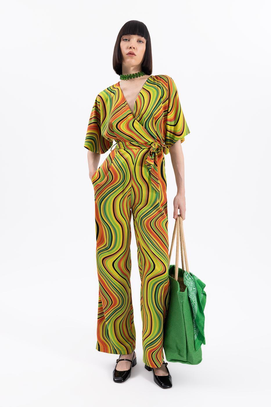 Lapel Collar Printed Jumpsuit