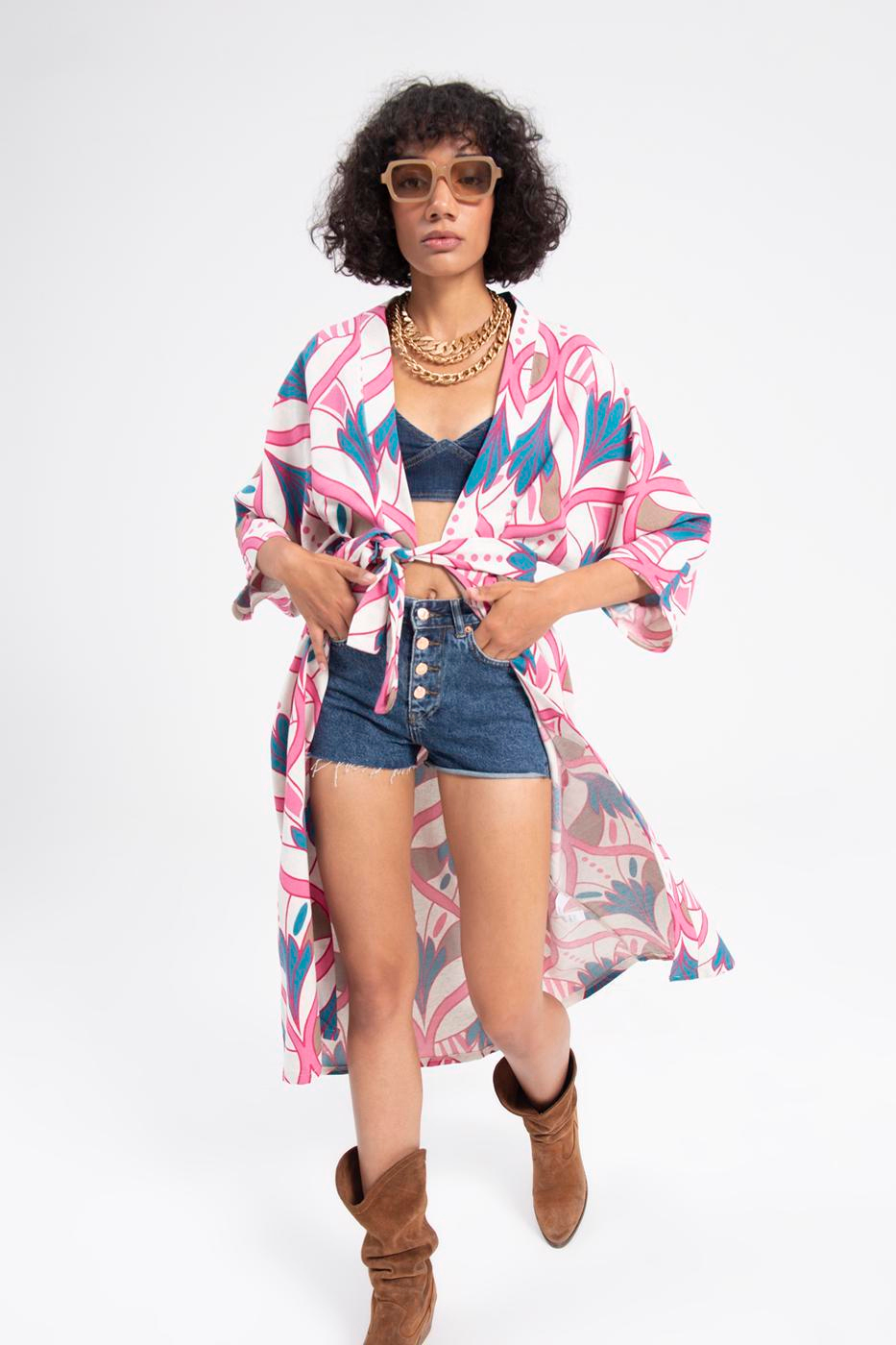 Linen Blend Kimono with Belt