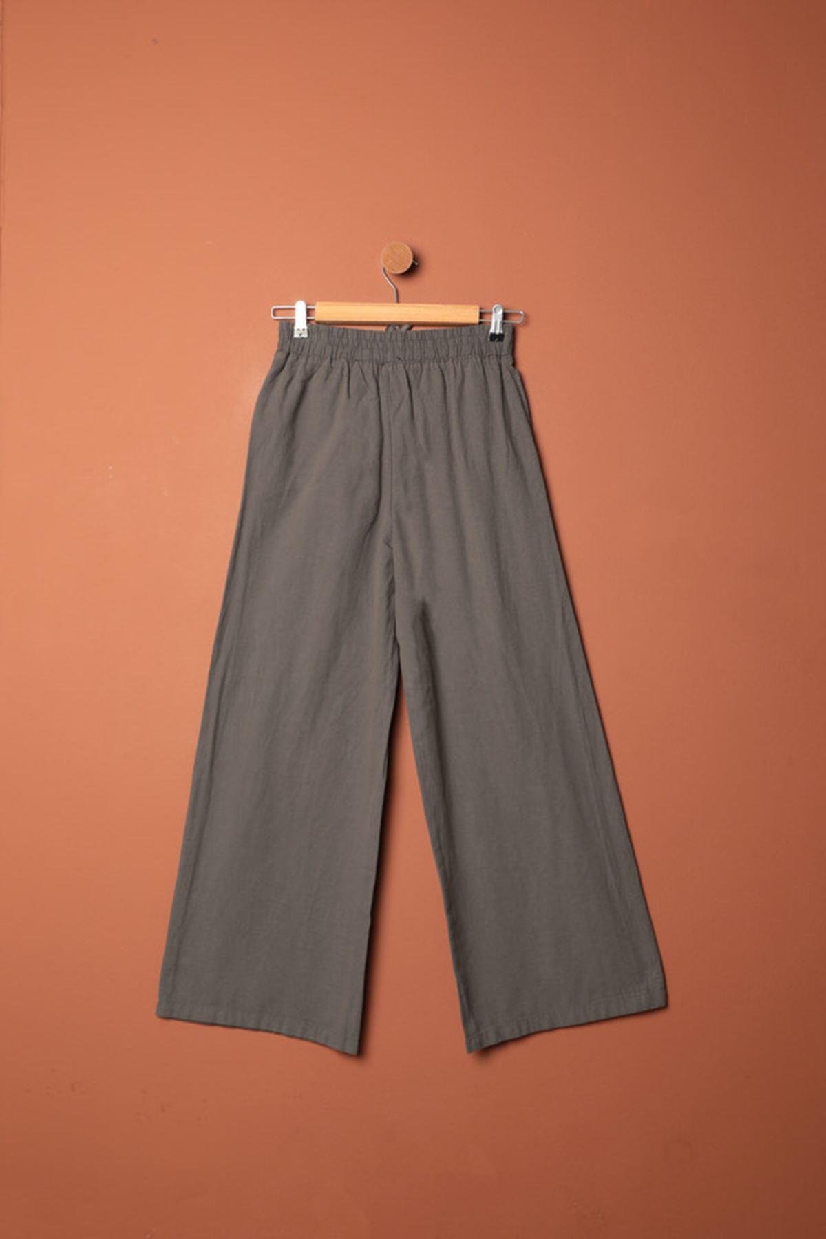 Linen Fabric Women's Trousers-Anthracite