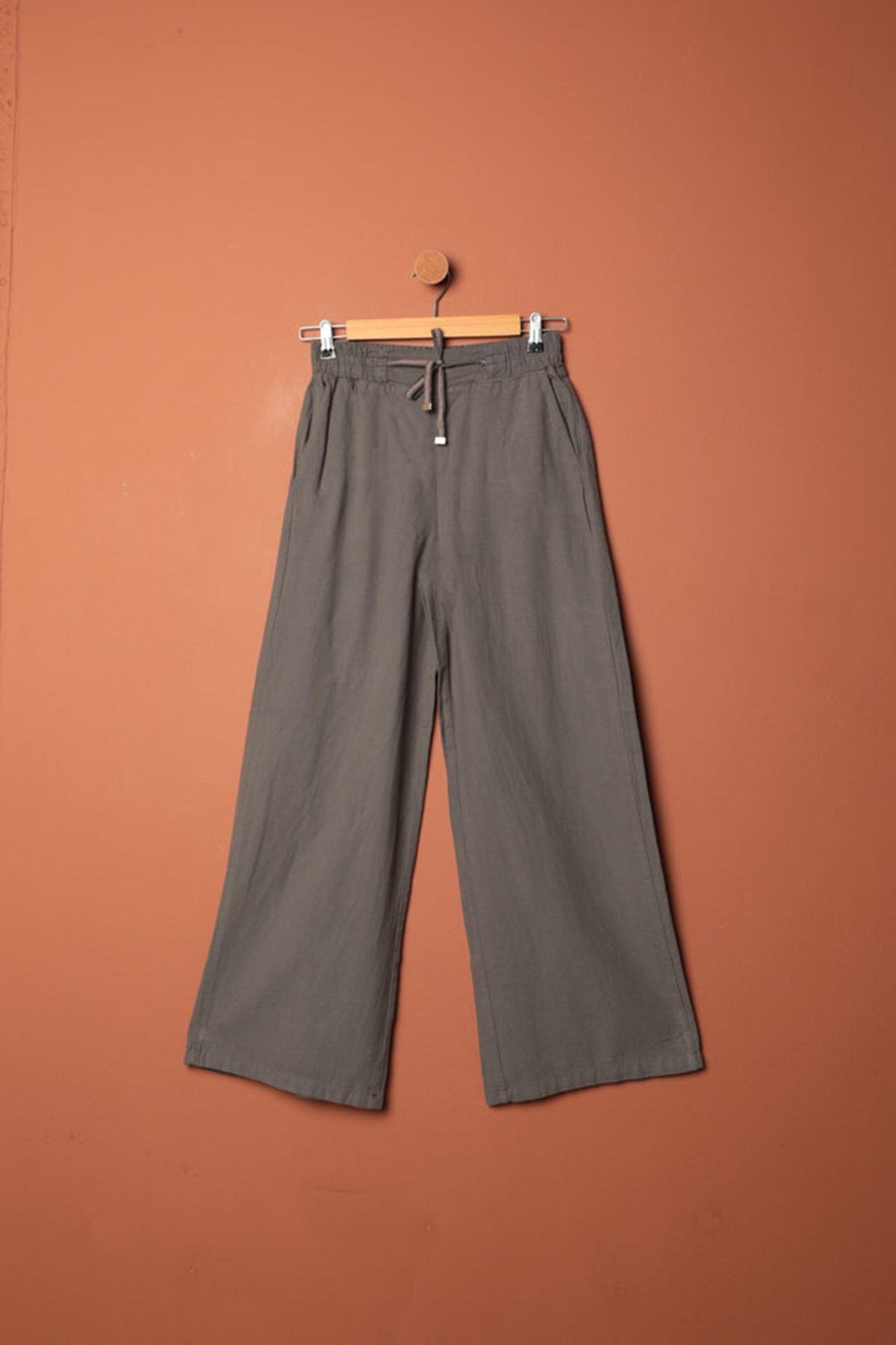 Linen Fabric Women's Trousers-Anthracite