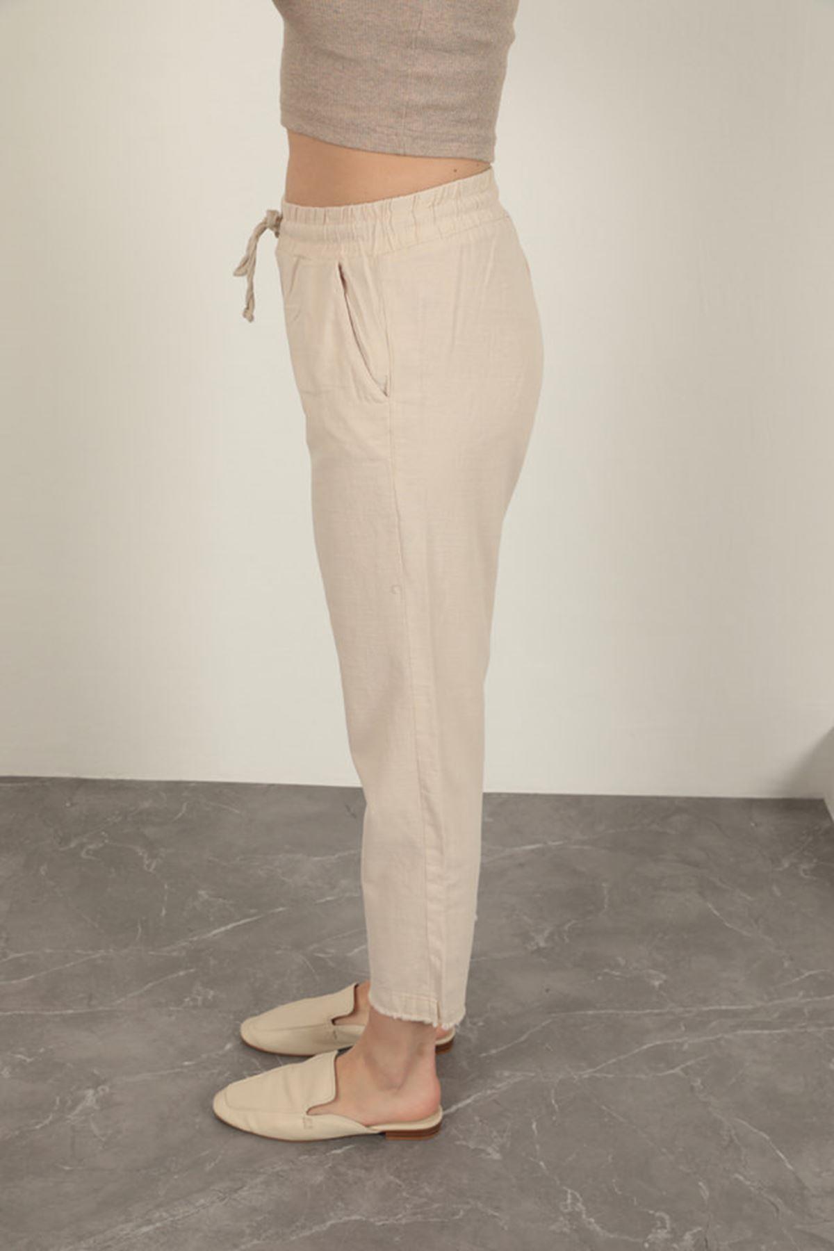 Linen Fabric Women's Trousers-Stone
