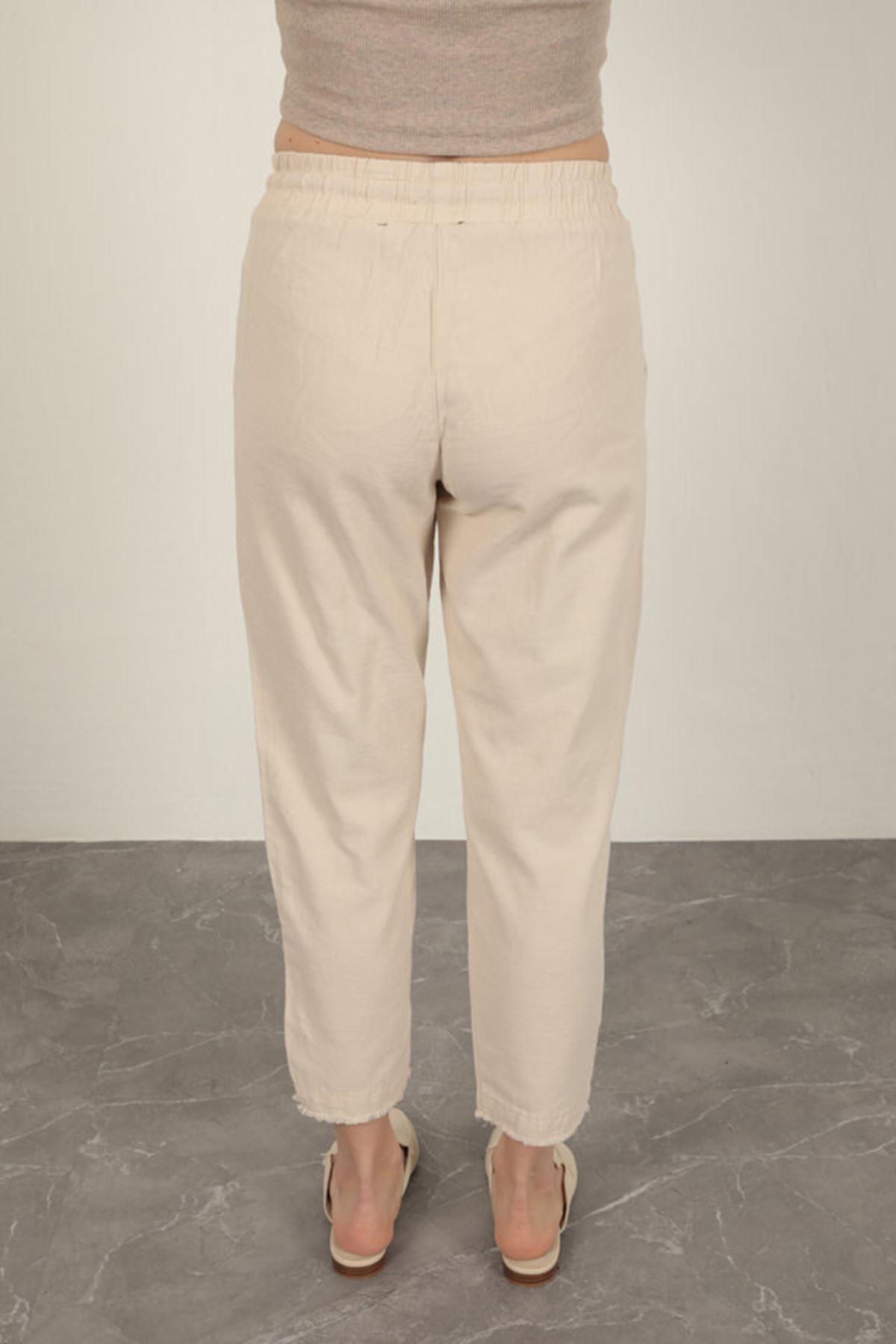 Linen Fabric Women's Trousers-Stone