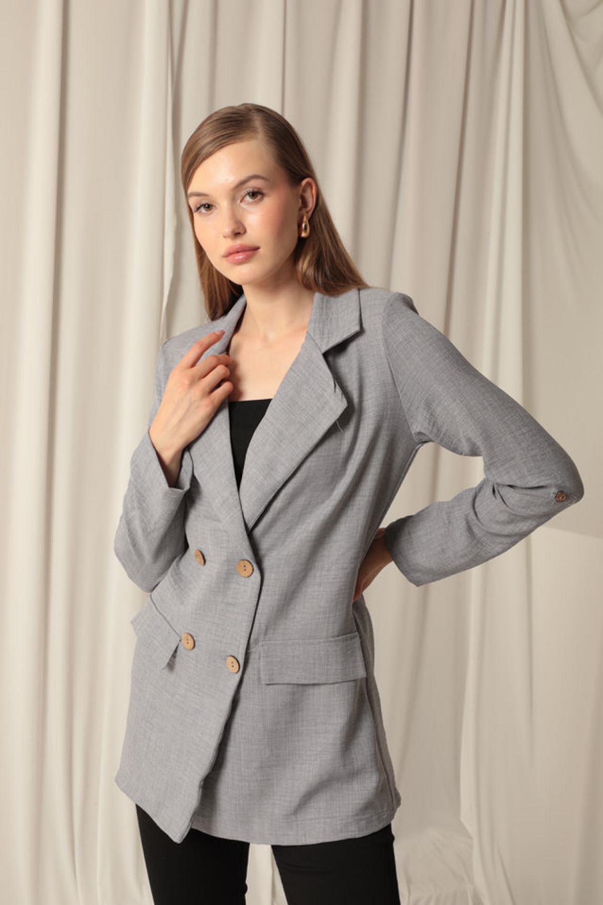 Melange Linen Fabric Women's Gray Jacket