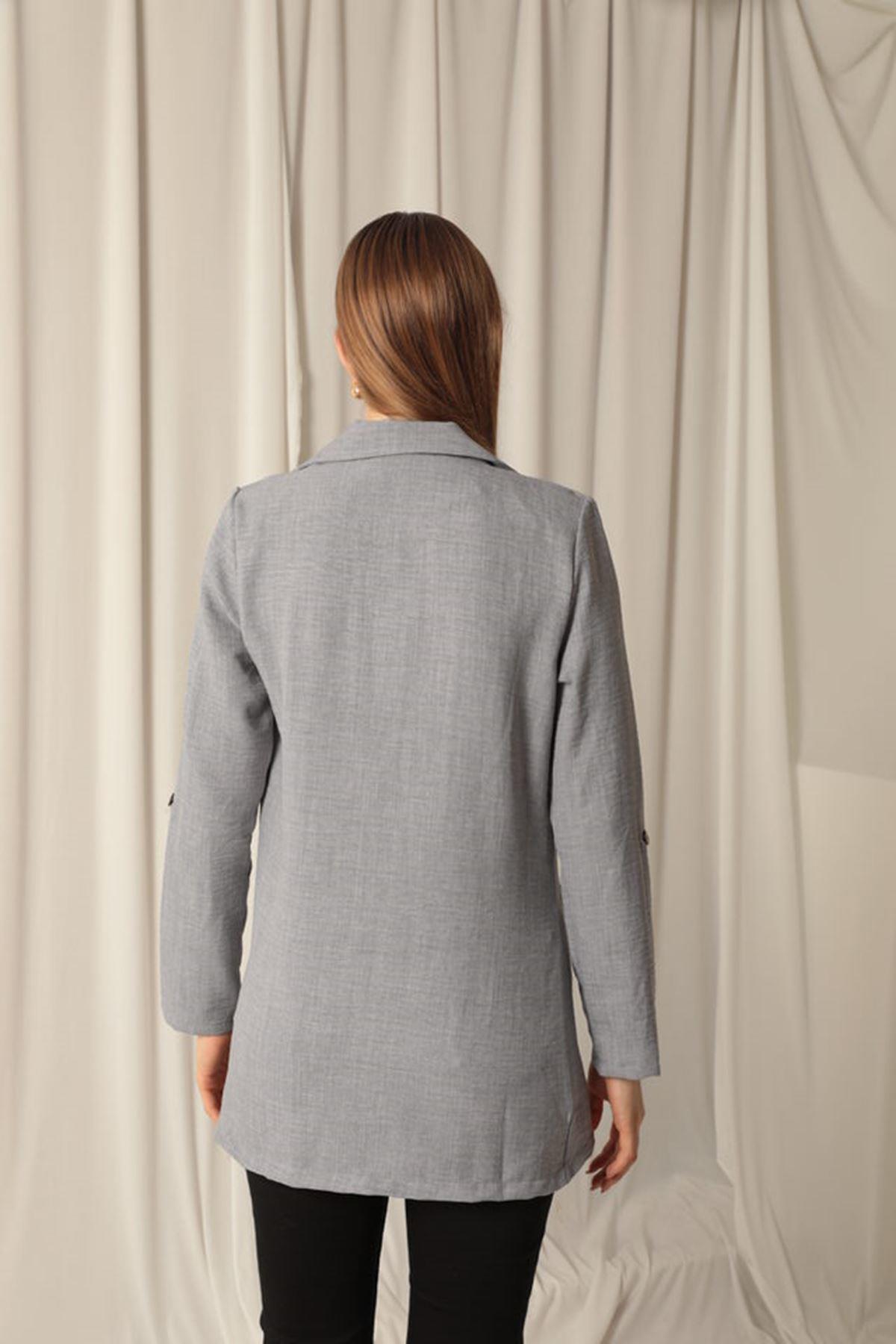 Melange Linen Fabric Women's Gray Jacket