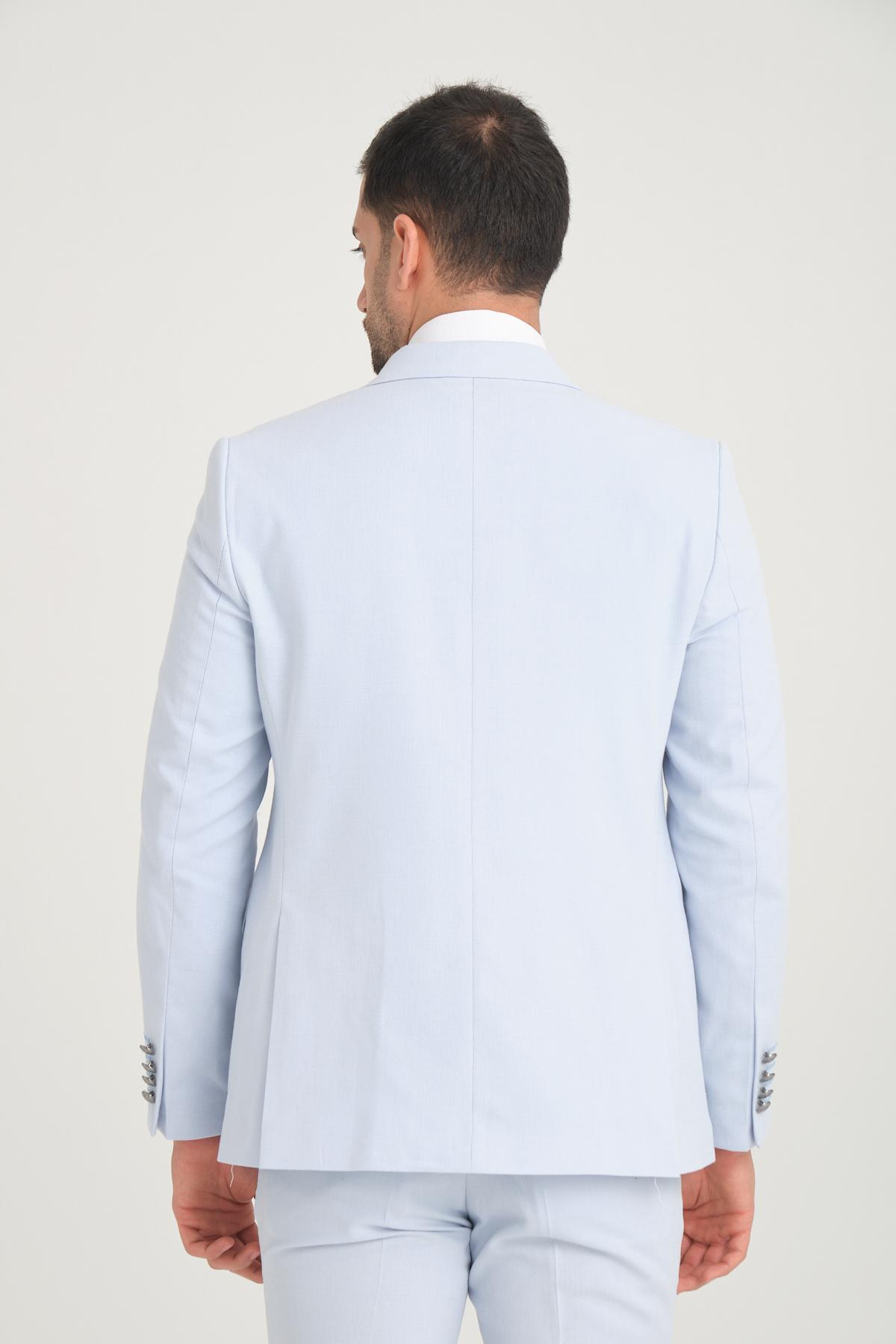 Men double-breasted suit wholesale Ice Blue color 692771