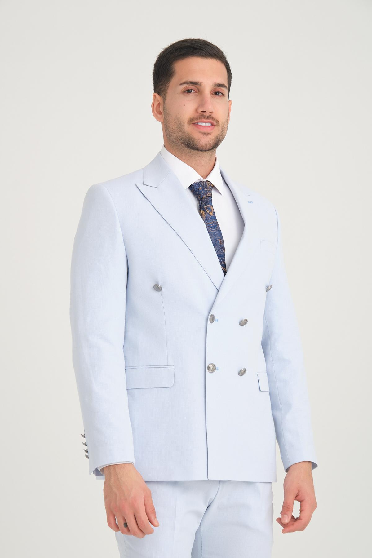 Men double-breasted suit wholesale Ice Blue color 692771