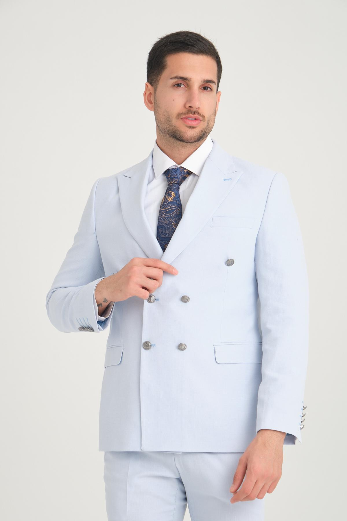 Men double-breasted suit wholesale Ice Blue color 692771